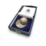 A Hallmarked Silver Jockey Cap Caddy Spoon, Mappin & Webb, Sheffield 1982, in original case.