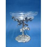 A Decorative Table Centrepiece, the etched glass bowl supported on oak tree style stand and