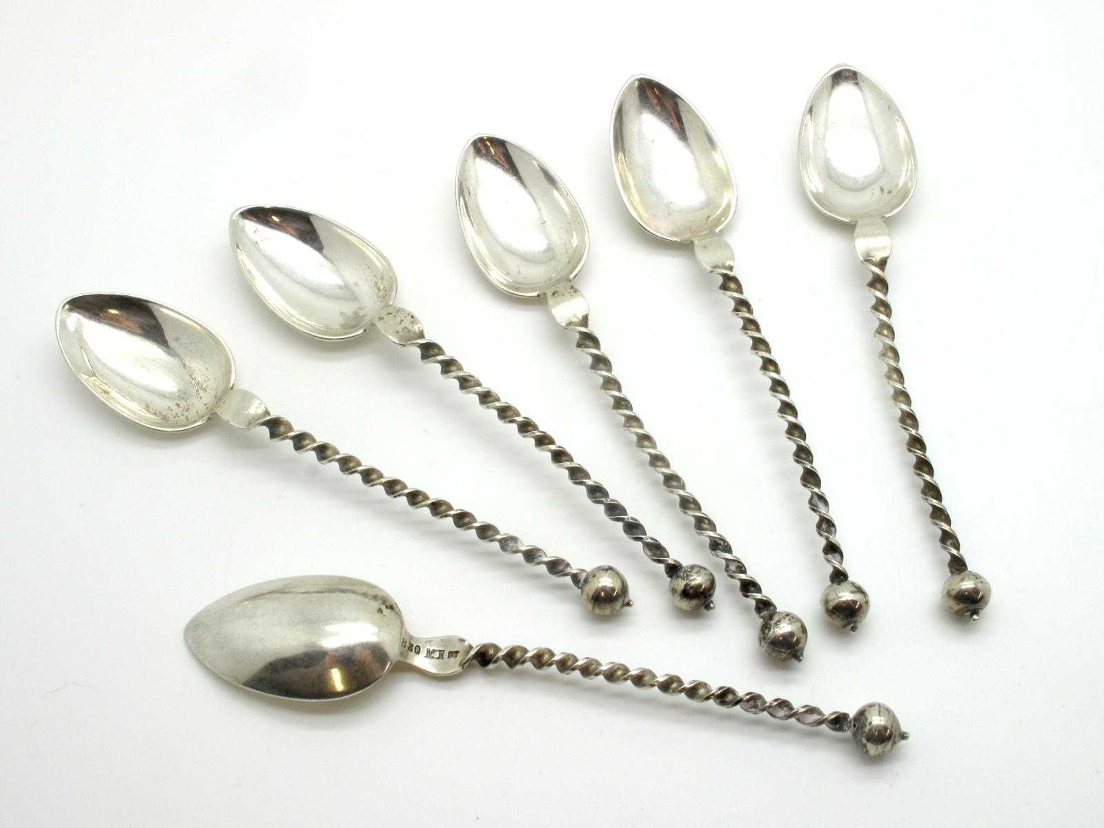 Marius Hammer; A Set of Six Norwegian Teaspoons, each with twisted handle, stamped "830" "MH". (6)