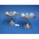 A Pair of Hallmarked Silver Pedestal Dishes, HFC, Birmingham 1923, each of shaped hexagonal scroll