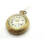 A Continental Ladies Fob Watch, the dial with red Roman numerals and gilt highlights, within allover