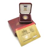 A United Kingdom Gold Proof Half Sovereign, 2002, encapsulated and cased, certified No. 03379.