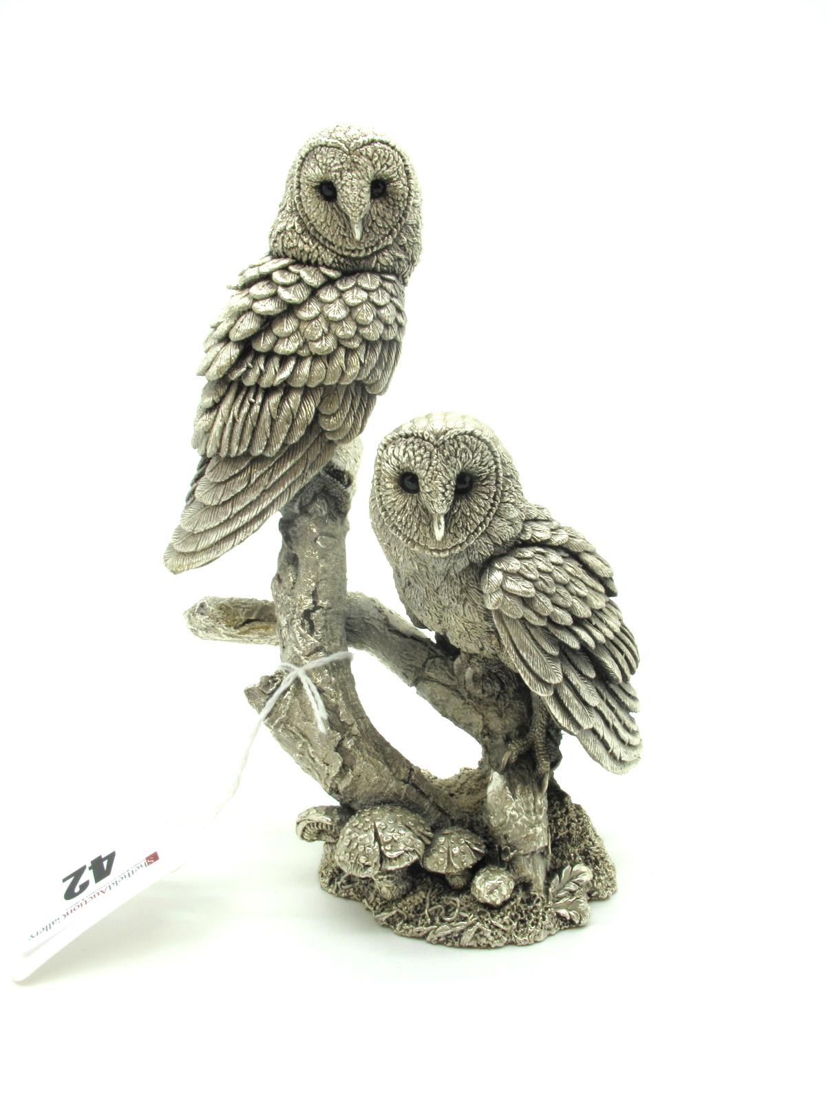 A Modern Hallmarked Silver Filled Model of Two Owls Resting on Branches, 16cm high.