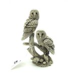 A Modern Hallmarked Silver Filled Model of Two Owls Resting on Branches, 16cm high.