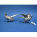 A Pair of Modern Hallmarked Silver Table Pheasants, IF&Son Ltd, bearing import mark for London 1963,