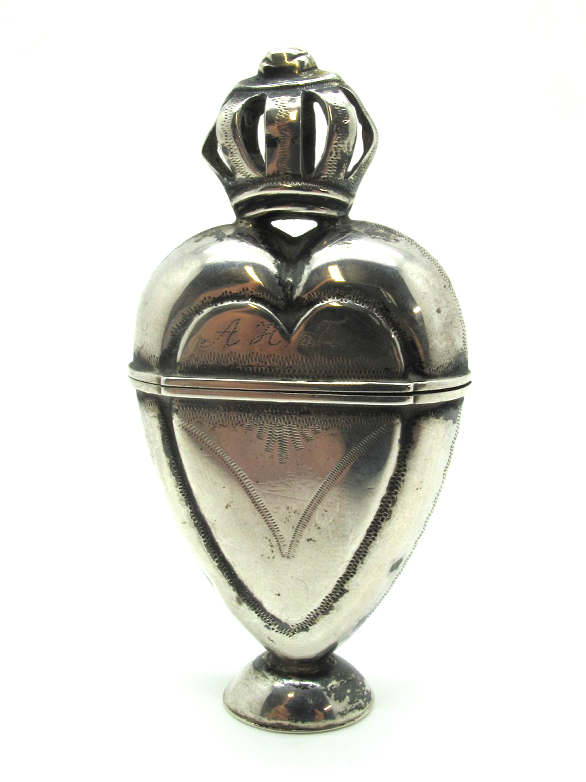 A Circa XVIII Century Scandinavian 'Hovedvansaeg', of heart shape with coronet finial, on oval domed