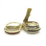 A 9ct Gold Three Row Ring, the centre band of half eternity style channel set (can be removed and