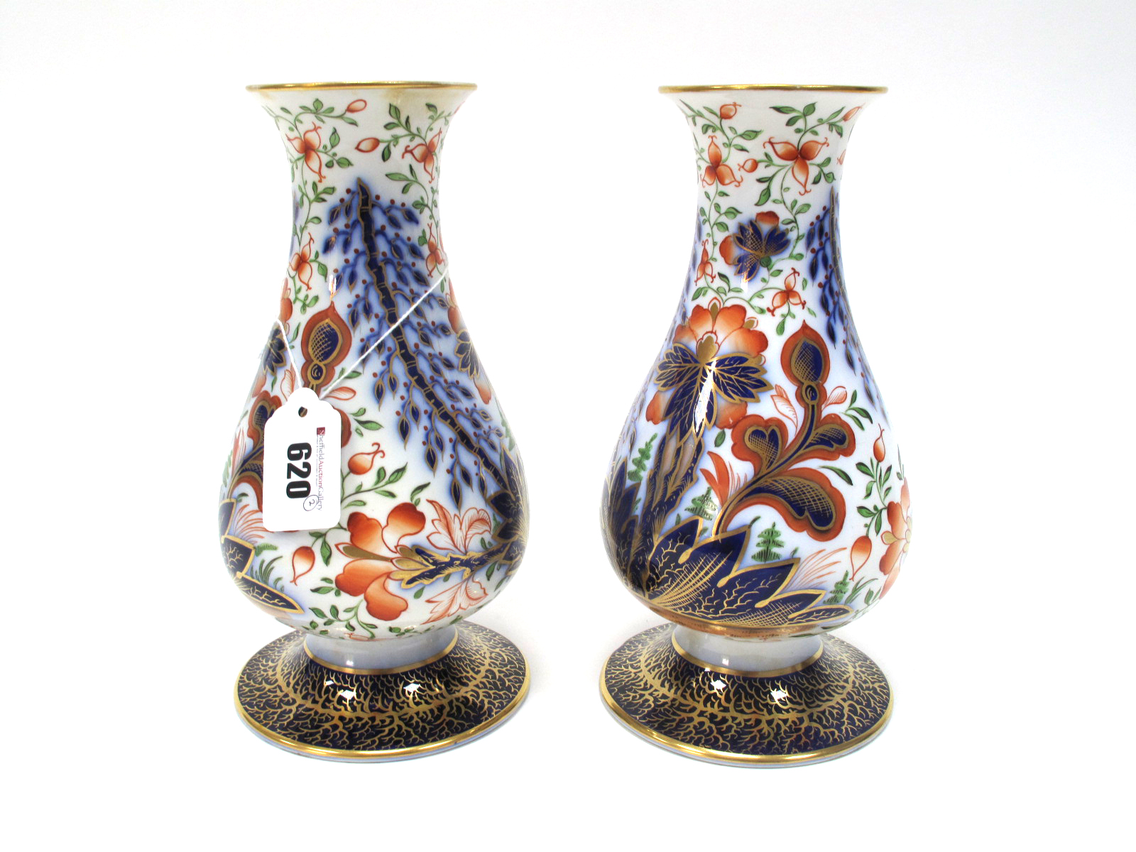 A Pair of Mid XIX Century Derby Porcelain Vases, of pear shape, raised on circular feet, decorated