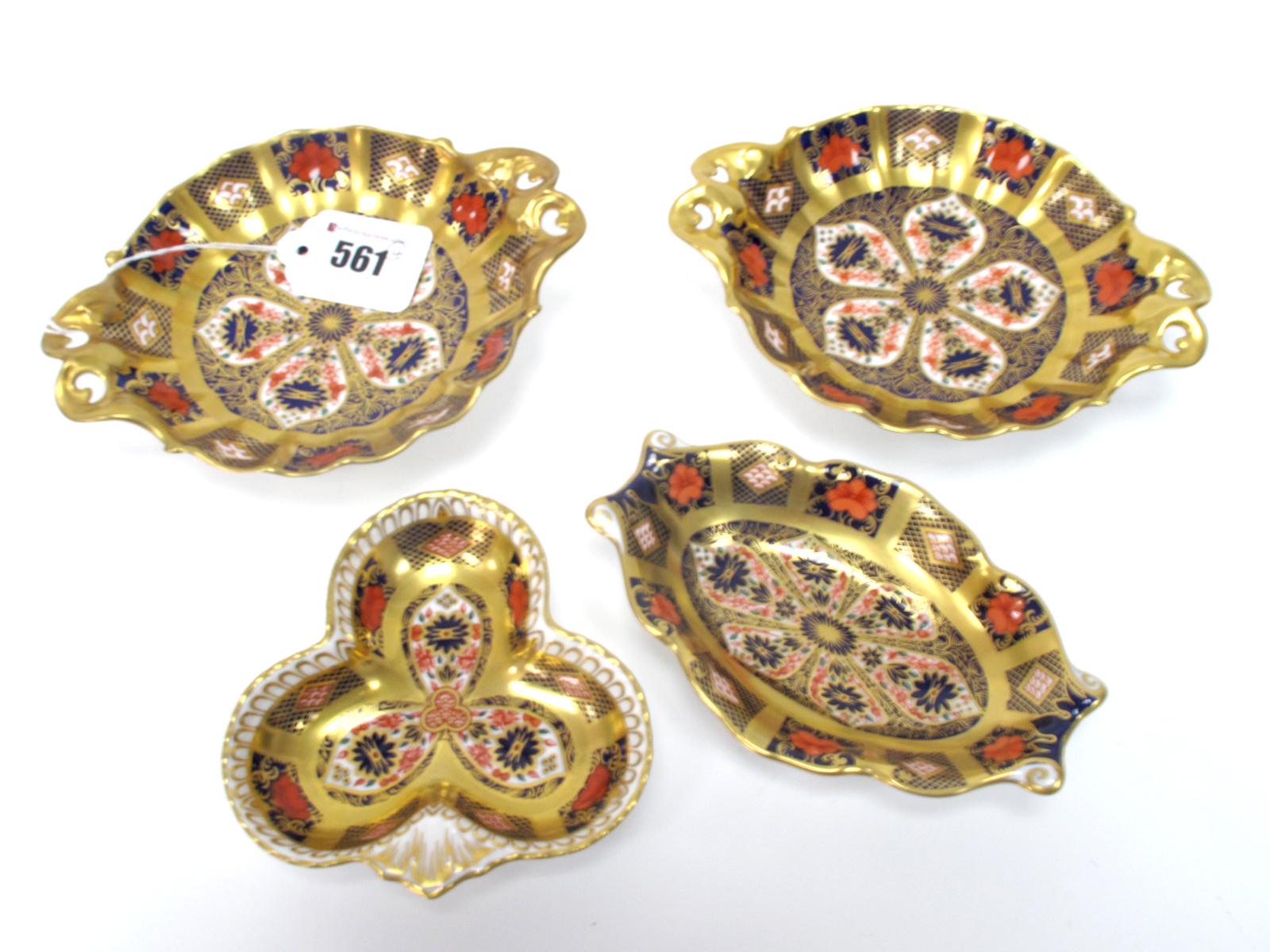 Two Royal Crown Derby Dishes, of fluted two-handled circular form, decorated in Imari pattern