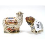 A Royal Crown Derby Porcelain Paperweight 'Derby Ram', gold stopper, printed marks, 8cm high;