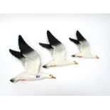 A Set of Three Beswick Pottery Graduated Hanging Seagull Wall Plaques, shape numbers 922-1 to 3,