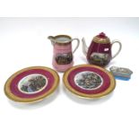 A Pair of Mid XIX Century Prattware Low Tazza, decorated with maroon borders and geometric rims,