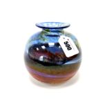 An Isle of Wight Blue Aurene Globular Vase, designed by Michael Harris, impressed seal mark, 14cm