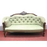 A Mid XIX Century Walnut Salon Seat, with carved, scrolled and pierced back, upholstered back and