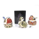 A Royal Crown Derby Paperweight 'Robin Nesting', date code for 1998, gold stopper, 7cm high; Two
