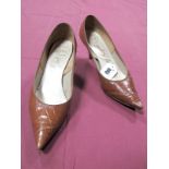 A Pair of c.1960's Lotus Court Shoes, in tan crocodile effect leather with low stilleto heel and