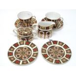 A Collection of Royal Crown Derby Porcelain Teawares, decorated in Imari pattern 1128, date codes