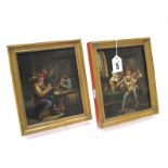 AFTER TENIERS Figures in a Tavern Interior, oil on copper, 19 x 16cm, Another, a pair. (2)