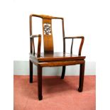 A XX Century Chinese Hardwood Chair, with shaped top rail, pierced splat in the form of a dragon,