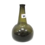 An XVIII Century Olive Green Glass Bottle, of mallet form, with tapering neck, 21cm high.