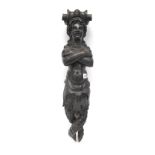 A Mid XIX Century Carved Wooden Bracket, in the form of a female satyr with crossed arms and legs,