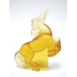 A Modern Lalique Amber Glass Model of a Rearing Horse, in clear and frosted finish, etched mark,