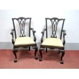 A Pair of XX Century Mahogany Carver Chairs, in the Chippendale style, with pierced splat back,