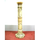 A Late XIX Century Veined Alabaster Pedestal, the column with central plain band raised on a stepped