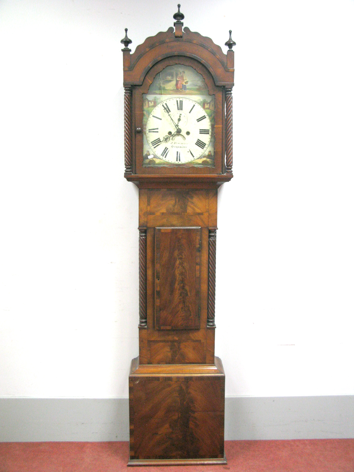 A XIX Century Mahogany Eight-Day Longcase Clock, the white dial inscribed "J. Fesemier? Brynmawr",