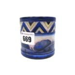 A Moorcroft Pottery Cylindrical Vase, painted in the 'Dawn Landscape' pattern in shades of blue