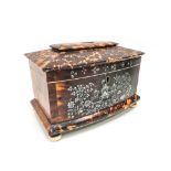 A Regency Tortoiseshell Tea Caddy, inlaid in mother of pearl with a Chinoiserie landscape and