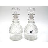 A Pair of Early XIX Century Glass Decanters and Stoppers, of mallet form with hobnail and diamond