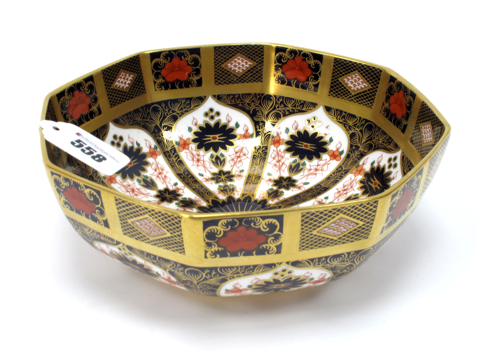 A Royal Crown Derby Porcelain Bowl, of octagonal form, decorated in Imari pattern 1128, date code