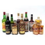 Mixed Spirits - J&B Whisky, 1 litre, Alfasi and La Ina Sherry, two bottles, Cointreau, Campari, 1900