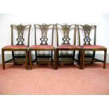 A Set of Four Early XX Century Mahogany Chippendale Style Dining Chairs, with shaped top and pierced