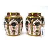 A Pair of Royal Crown Derby Porcelain Small Ginger Jars and Covers, of ovoid form, decorated in