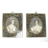 AFTER LEON VICTOR DUPRE (1816-1879) A Pair of Bust Length Portrait Miniatures of Ladies of