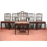 A Set of Six (Five Single and One Carver) Matched XVIII Century Style Mahogany Dining Chairs, with