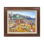 •JOE SCARBOROUGH (Sheffield Artist, b.1938) (ARR) Cleethorpes Beach with Donkey and Fairground Ride,