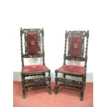 A Matched Pair of XVII Century Style Joined Oak Chairs, top rail with crowns and figures and acorn