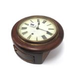 A Late XIX Century Mahogany Cased Wall Clock, the white enamel dial with Roman numerals