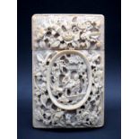 A Late XIX Century Canton Carved Ivory Card Case, carved with a central cartouche of figures in a