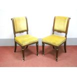 A Pair of XIX Century Oak Dining Chairs, with upholstered back and seats, on turned and reeded