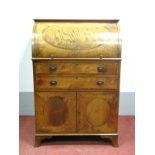 An Early XX Century Satinwood Cylinder Bureau, with crossbanded top, cylinder fall to fitted