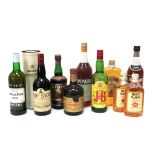 Mixed Spirits - Tio Pepe, Harvey's and Dry Sack Sherry, three bottles, Stock Cherry brandy,