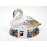 A Royal Crown Derby Porcelain Paperweight 'Swan', gold stopper, date code for 1998, printed marks,