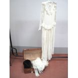 A Late 1940's Wedding Dress, in an off-white acetate type fabric with full length sleeves, frilled