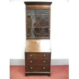 A XIX Century Mahogany Bureau Bookcase, the top with stepped pediment and glazed astragal door,