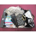 A Collection of Mid XX Century Vintage Evening Purses, fans, ostrich feathers and nine unopened