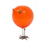 A Vistosi 'Pulcini' Glass Bird, designed by Alessandro Pianon in 1961, with blown orange textured